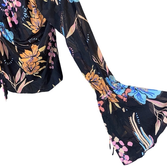 Free People Black/Pink Multicolor Floral Boho Crop Top, Size Medium - Picture 7 of 11